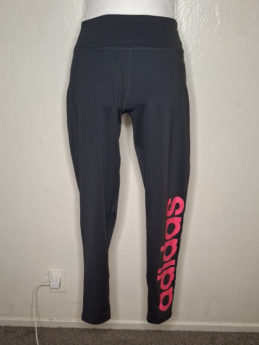 Adidas Black Leggings with Pink Side Logo